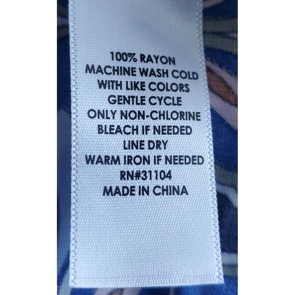 Crown & Ivy Dress Blue Paisley WOM XS Open Neck w/ Detailed Sleeves - Picture 12 of 12